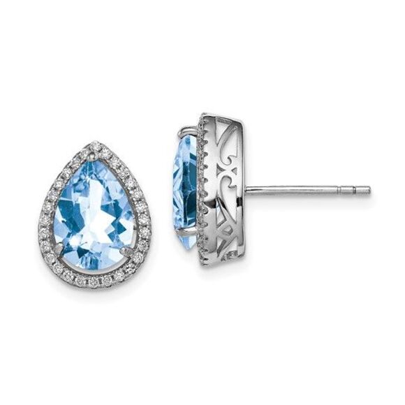 Silver Rhodium Created Aquamarine CZ Post Earrings Ocean-InspiElegance Sparkle